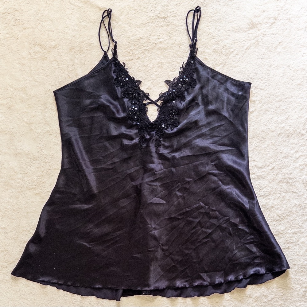 Elegant Black Lace Trim Nightgown Intimate Attitudes Vintage Retro - Picture 8 of 9